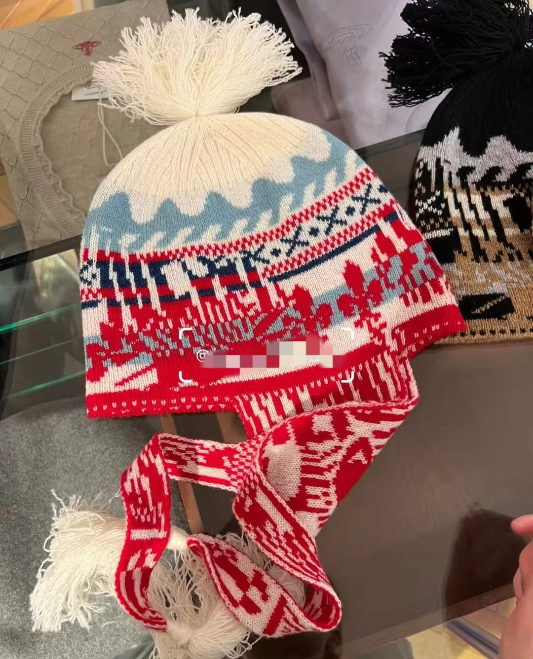 

Warm Ear-Protecting Knitted Hat for Women Autumn Winter New Style Casual Sewn Line Wool Material Geometric Color Block Pattern