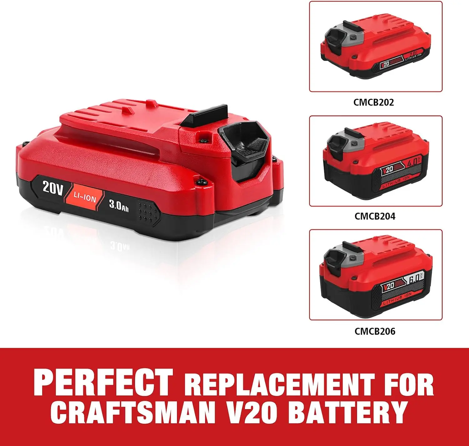 MCB204 3.0Ah 20V Lithium-ion Battery Replacement for Craftsman V20 CMCB204 CMCB202  CMCB201 Craftsman V20 Battery