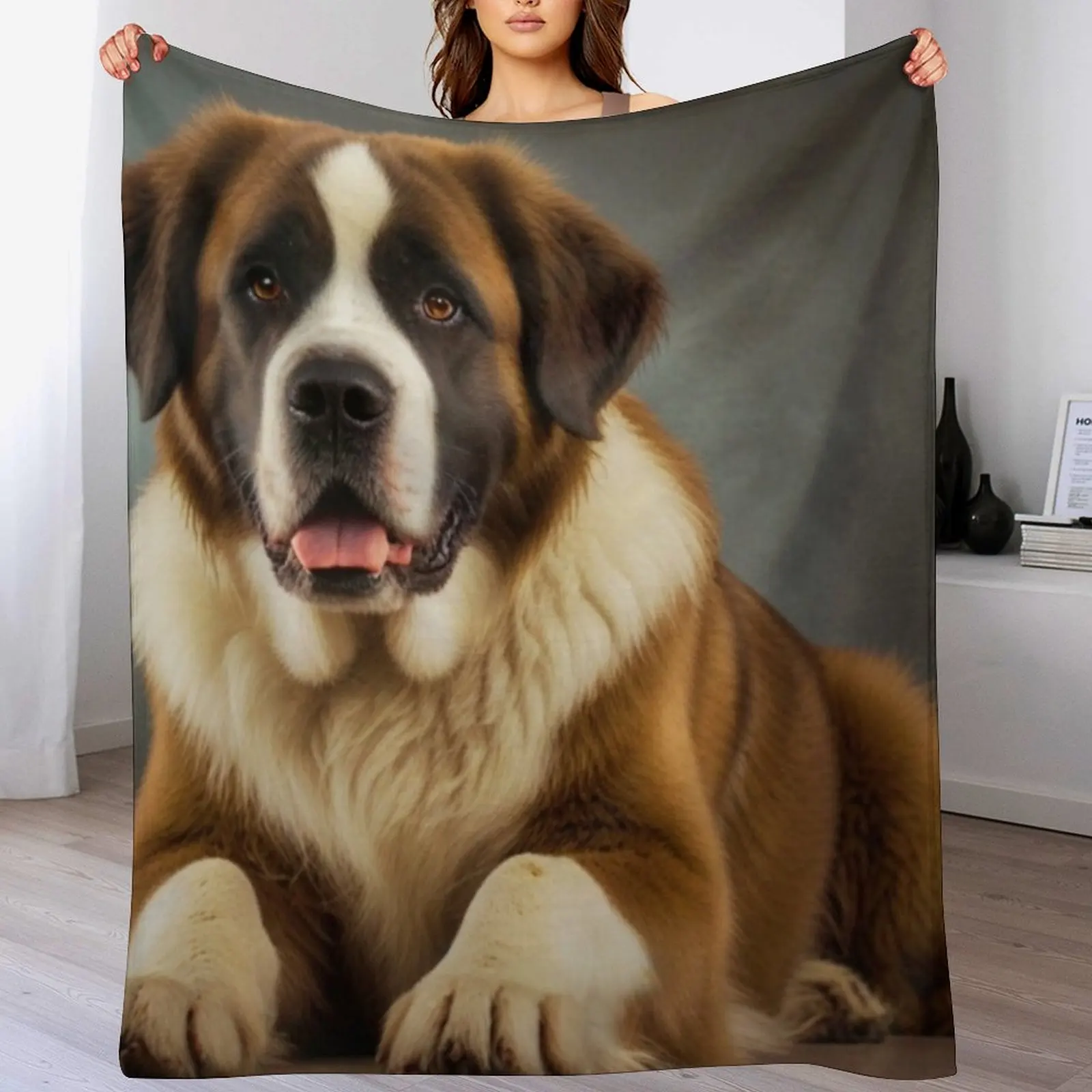 Saint Bernard Portrait Throw Blanket Year Round Soft Comfortable Blanket for Home