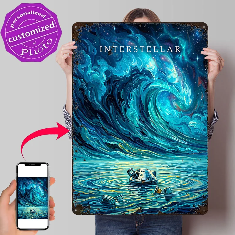 Interstellar Movie Personalized 3D Textured Metal Poster Wall Art Tinplate Sign for Decoration Living Room Decorations Man Cave