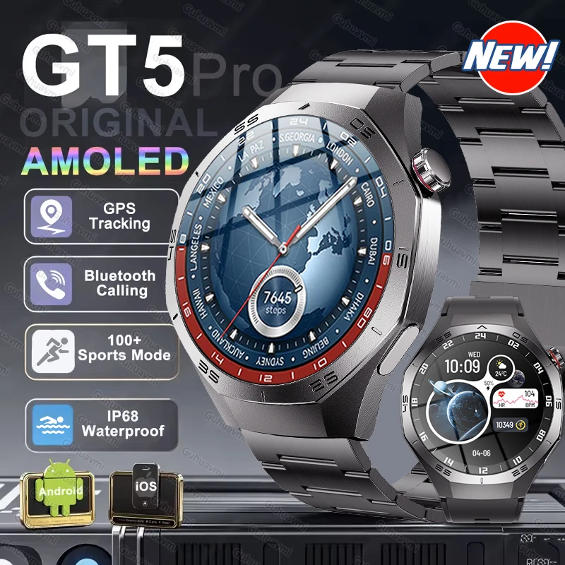 

Original GT5 Pro GPS NFC Smart Watch Men AMOLED HD Screen Heart Rate Bluetooth Call IP68 Waterproof Sports Smart Watches Woman