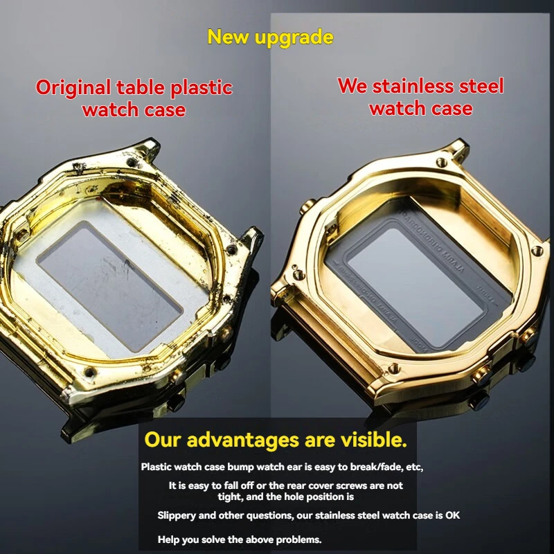 Per Casio piccolo orologio quadrato A158 A168 cassa dell'orologio in acciaio inossidabile modificata aggiornamento cassa in metallo in acciaio inossidabile guscio impermeabile