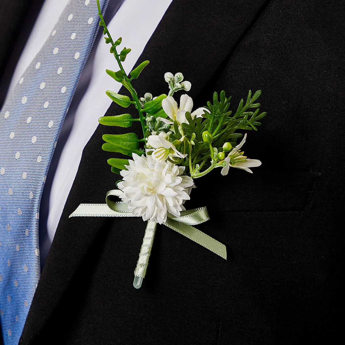 エレガントなグリーングラスブートニアメンズスーツ新郎スーツポケット装飾結婚アクセサリー