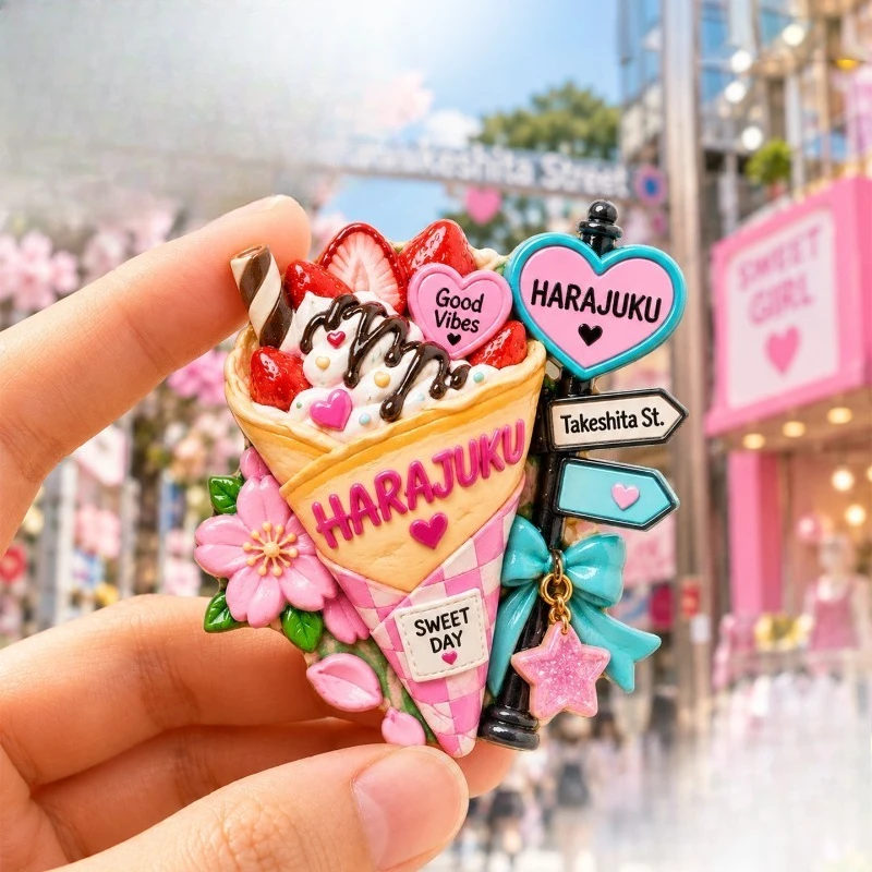 Harajuku Ice Cream Sign Fridge Magnet - Trendy 3D Tokyo Souvenir Unique Kawaii Gift for Travel & Fun Home Decor