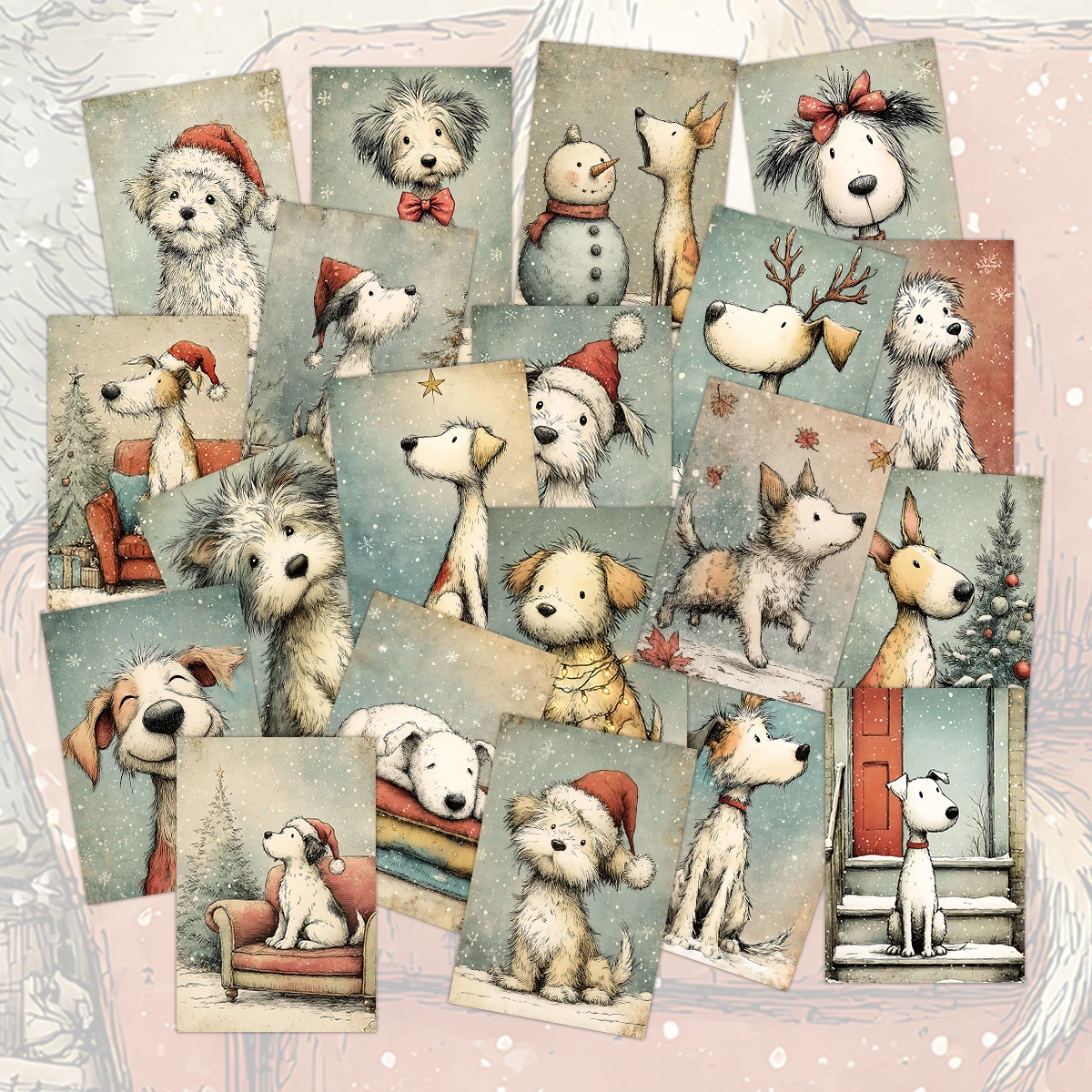 20pcs Christmas Dog Puppy Themed Postcards For Wall Art Decor,Home/Office Festive Ambiance Enhancement,Christmas Party Gift Card