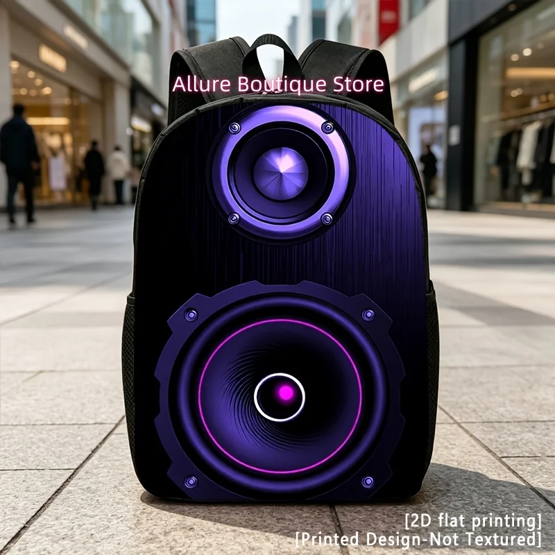Printed Design – Not Textured 2D Flat Printing Purple Audio Speakers, Casual Backpack, Travel Laptop Backpack, 2D Flat Printing,