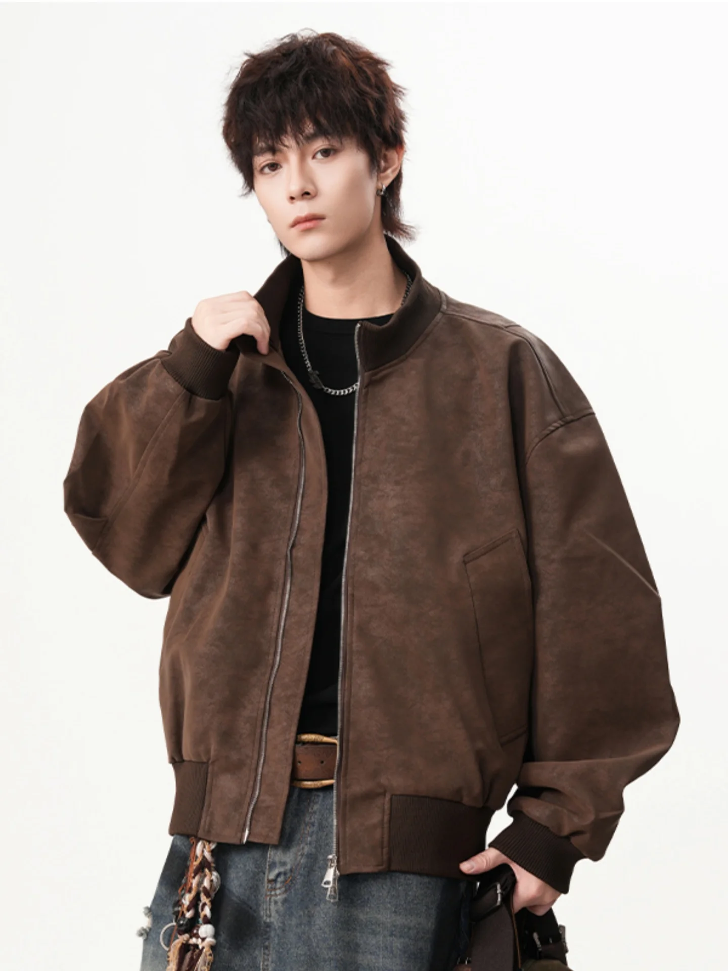 

Мужская куртка-бомбер в американском ретро-стиле из искусственной кожи с эффектом окрашивания, на молнии, с воротником-стойкой, осенняя модная верхняя одежда