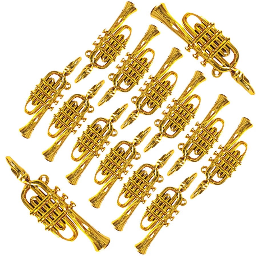 6/12pcs 7.6cm Golden Plastic Mini Musical Instrument Ornaments, Dollhouse Figurines, Desktop Decor, Home Scene Accessory
