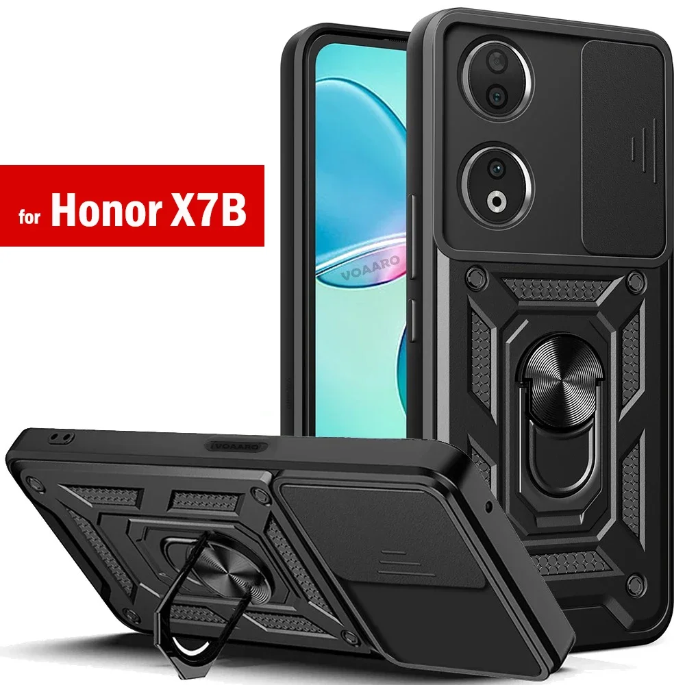 Slide Lens Camera Protection Funda for Honor X7B Case for Honor X7B Armor Case Magnetic Ring Stand Holder Cover Shockproof Capa