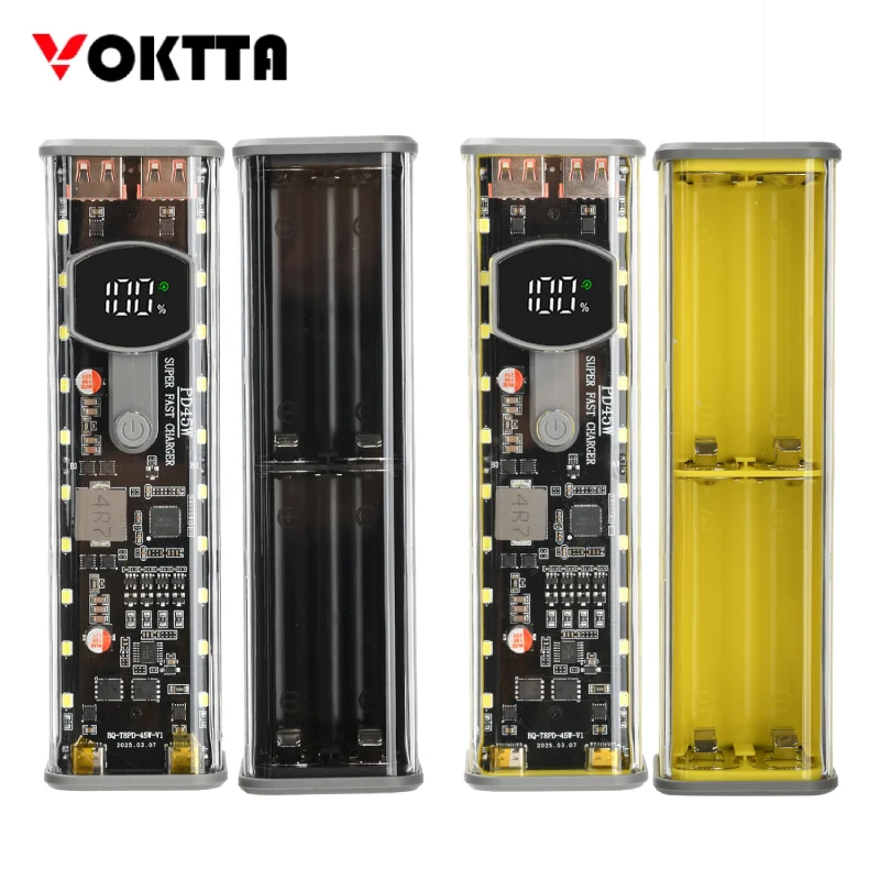 

PD 45W Super Fast Charging Battery Box Transparent Rechargeable Case Weldless 8pcs 18650 Battery Case With Outdoor Light