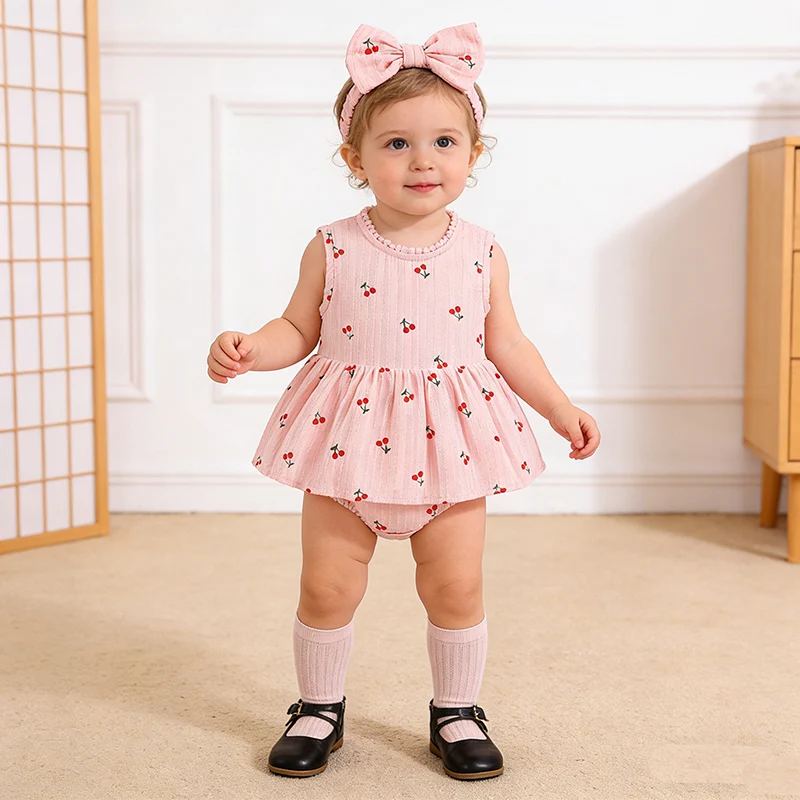 

2026 New Summer 0-24M Baby Girl Clothing Toddler Baby Girls Jumpsuit Sleeveless Cotton Print Newborn Baby Girl Romper