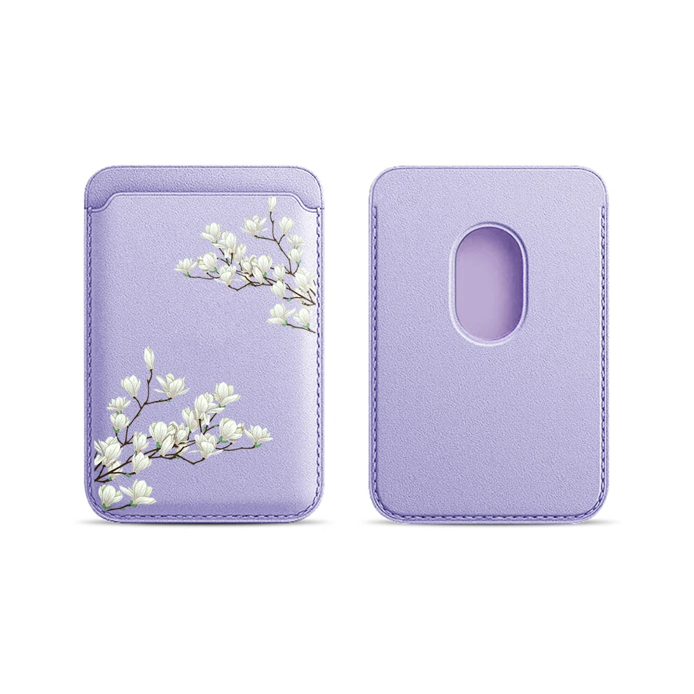 Magnolia Leder-Kartenetui Handyhülle Magnetische Hülle Geeignet für alle iPhone Magsafe Karten Blumen Handy-Rückentasche – Detail 8