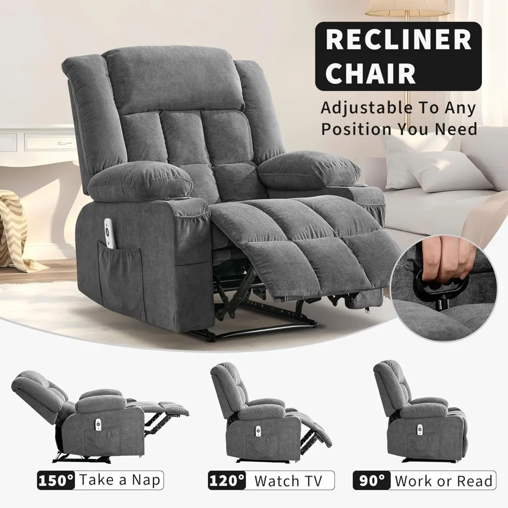 كرسي كرسي يدوي واسع للبالغين - كرسي صالة قماش قابل للتنفس كبير الحجم مع 3 أوضاع زاوية وحامل أكواب #4