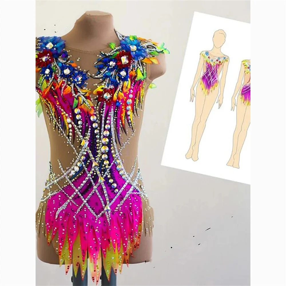 LIUHUO Figure Dress Women\'s Girls\' Ice Skating Performance Rhythmic Gymnastics Competition Dance Leotard Artistic Multicolor