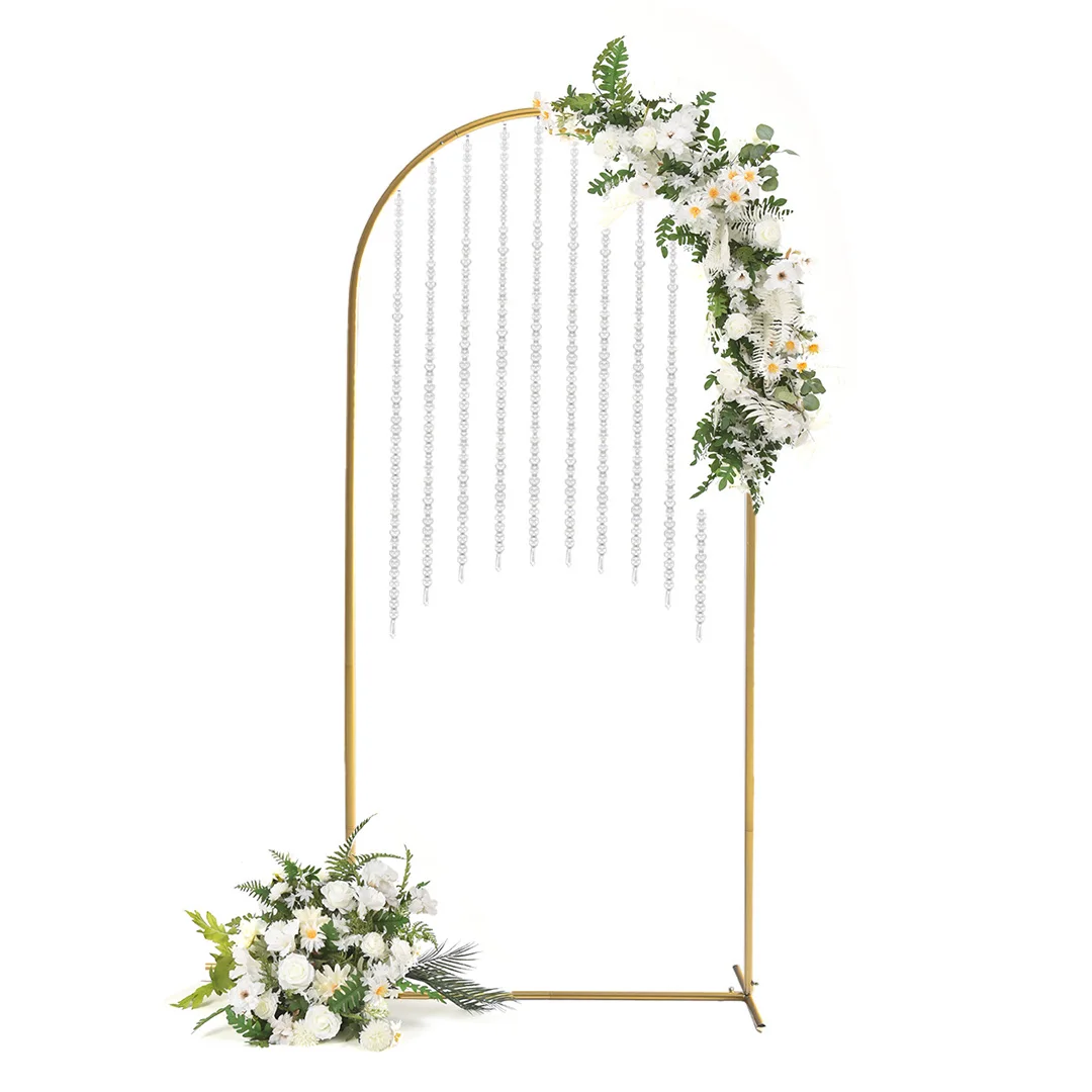 Gold Metal Wedding Arch Backdrop Stand Party Event Decoration Balloon Arch Frame with Crystal Beads for Baby Shower Floral Stand