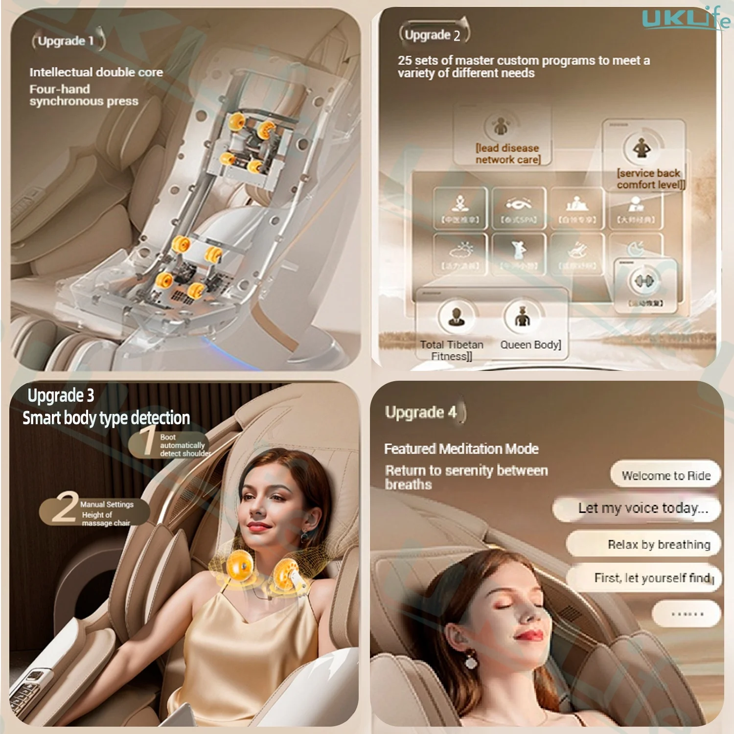 كرسي تدليك فاخر بضمان لمدة 3 سنوات، ثنائي النواة 4D بدون جاذبية مع ضغط هواء كامل الجسم، مطاط تايلاندي ثلاثي الأبعاد وساق كهربائية L