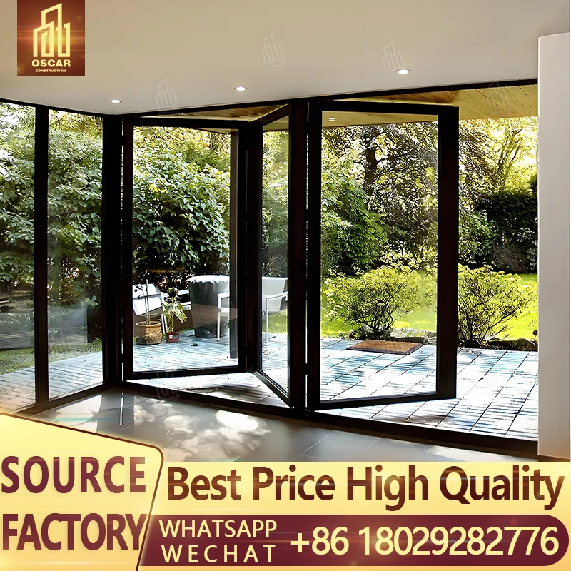 Factory exterior thermal break bi-fold accordion aluminum glass patio bi folding doors