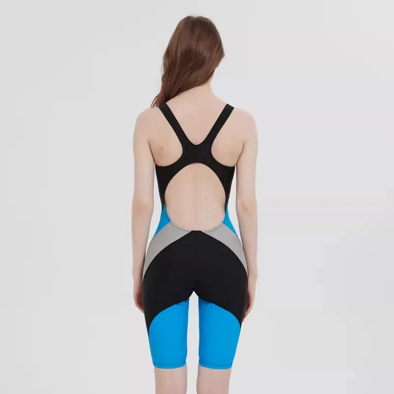 Women One Piece Professional Knee Length Sharkskin Competitive Surfing SwimWear Sun Protection WaterProof Beach Bathing SwimSuit