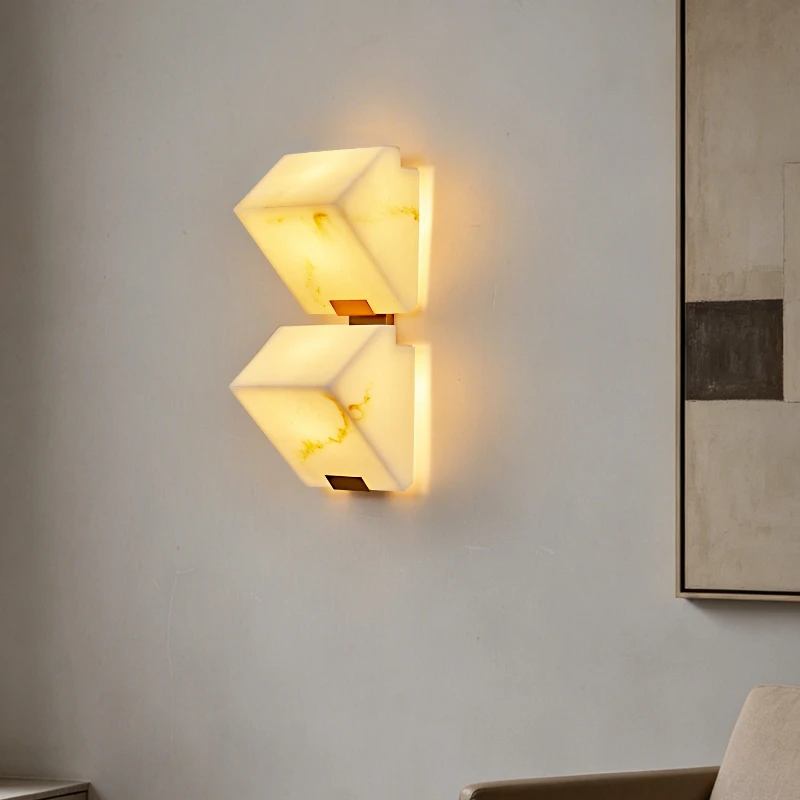Imitation marble wall lamp wabi wind bedside lamp light French living room background wall corridor entrance designer ambient