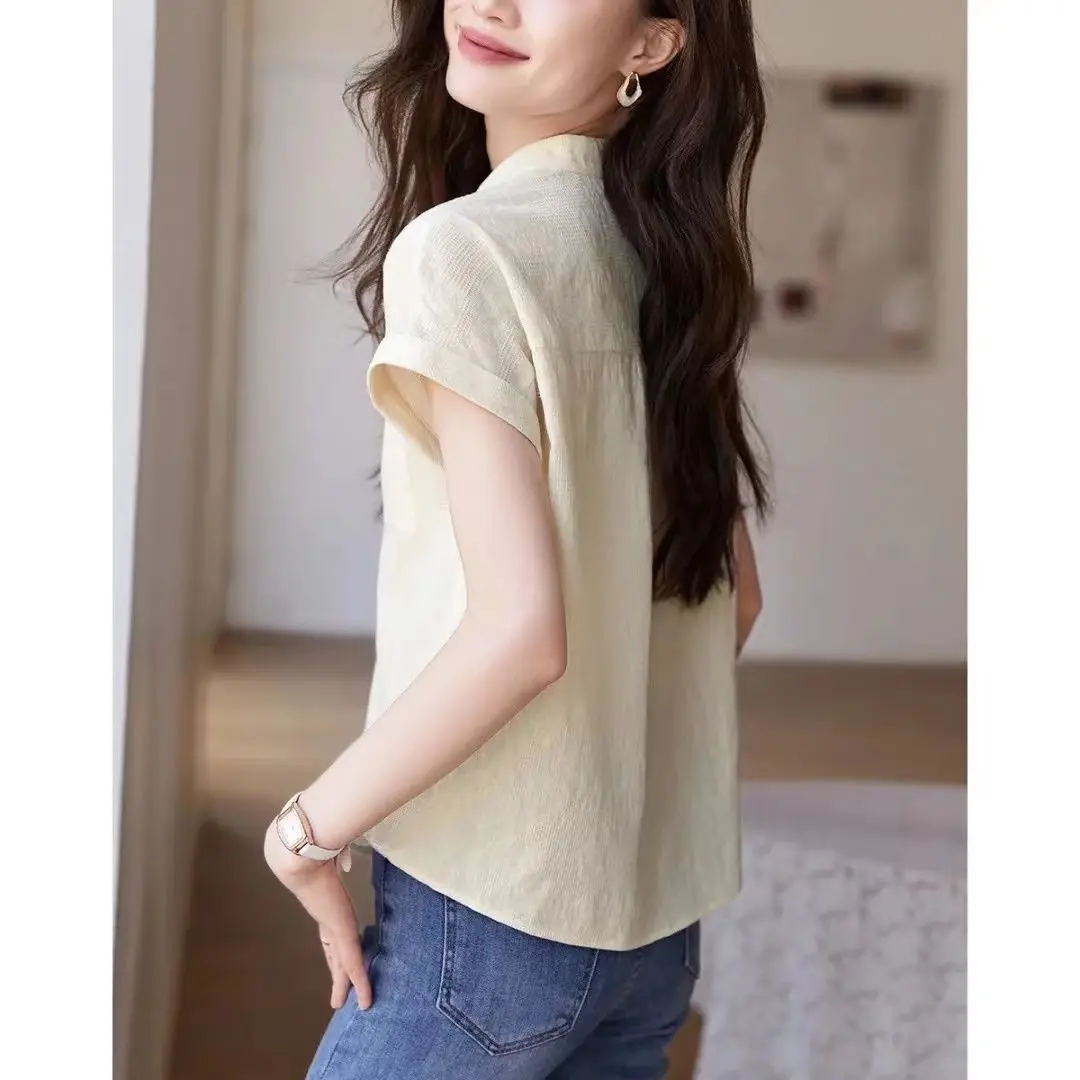 

Ele Pure Cotton Embroidered irt Korean Sle Casual Women's Faionable Summer New Design Breathable Comfortable Top