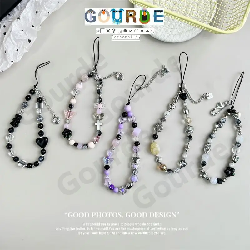 

Gourde INS Style Heart Phone Charm Strap Flower Bead Pendant Trendy Bracelet For IPhone Samsung Camera Hanging Rope Accessories
