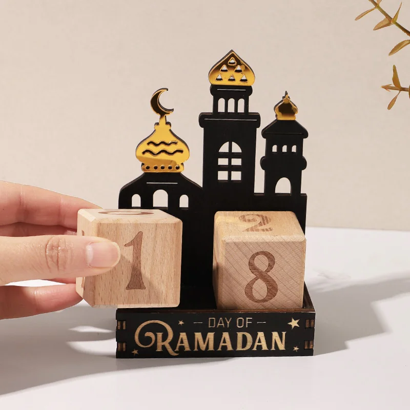 Ramadan-Countdown-Kalender 2026 mit Holzblöcken für Heimdekoration, islamisches muslimisches Partygeschenk, Eid Mubarak-Tischdekoration