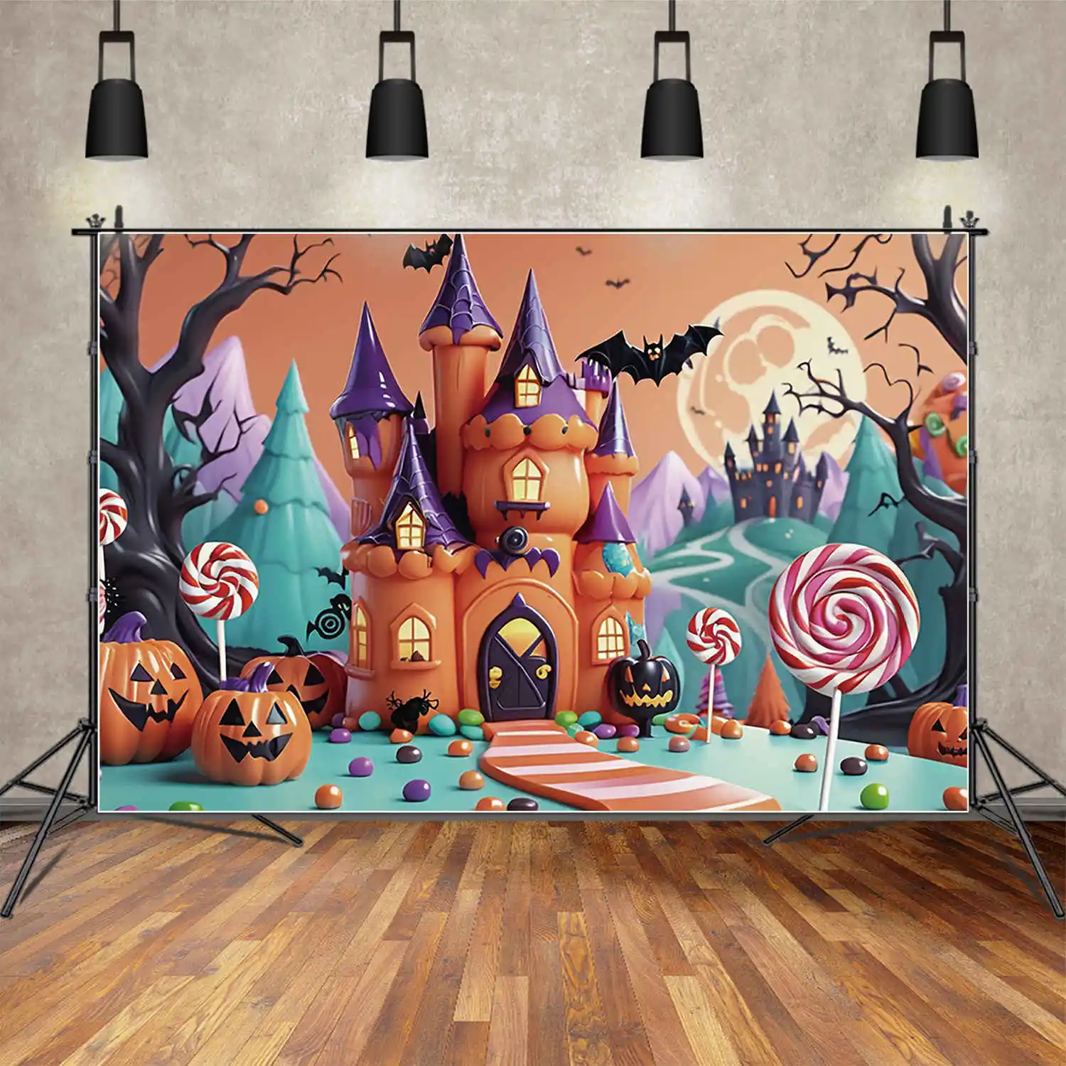 MOON.QG 2024 Halloween Backdrop Baby Party Candy Castle Pumpkin Photo Studio Background Children Photography Back Drop Supplier