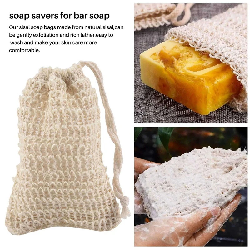 150Pcs Shower Bath Sisal Soap Bag Natural Sisal Soap Bag Exfoliating Soap Saver Pouch Holder