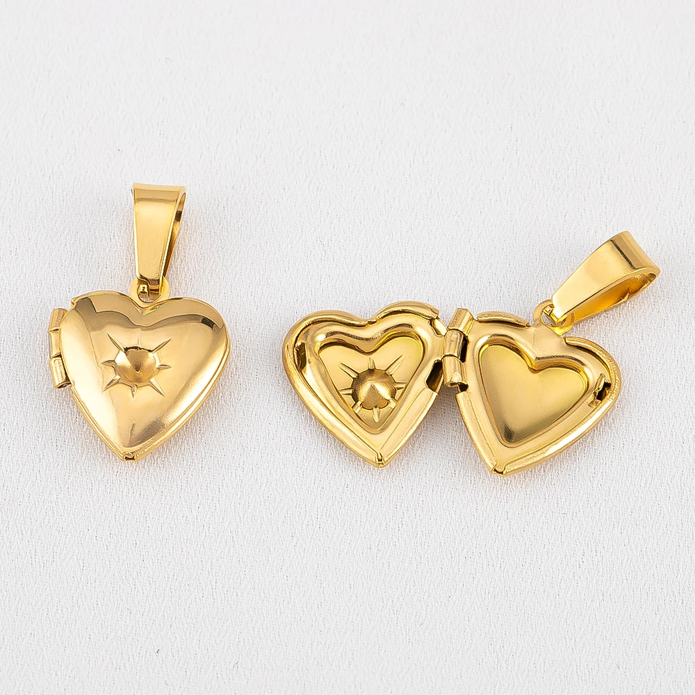 

2 шт., медальон в форме сердца из нержавеющей стали 304, кулон с открывающейся рамкой для DIY, персонализированное ожерелье для пары, поиск ювелирных изделий на память