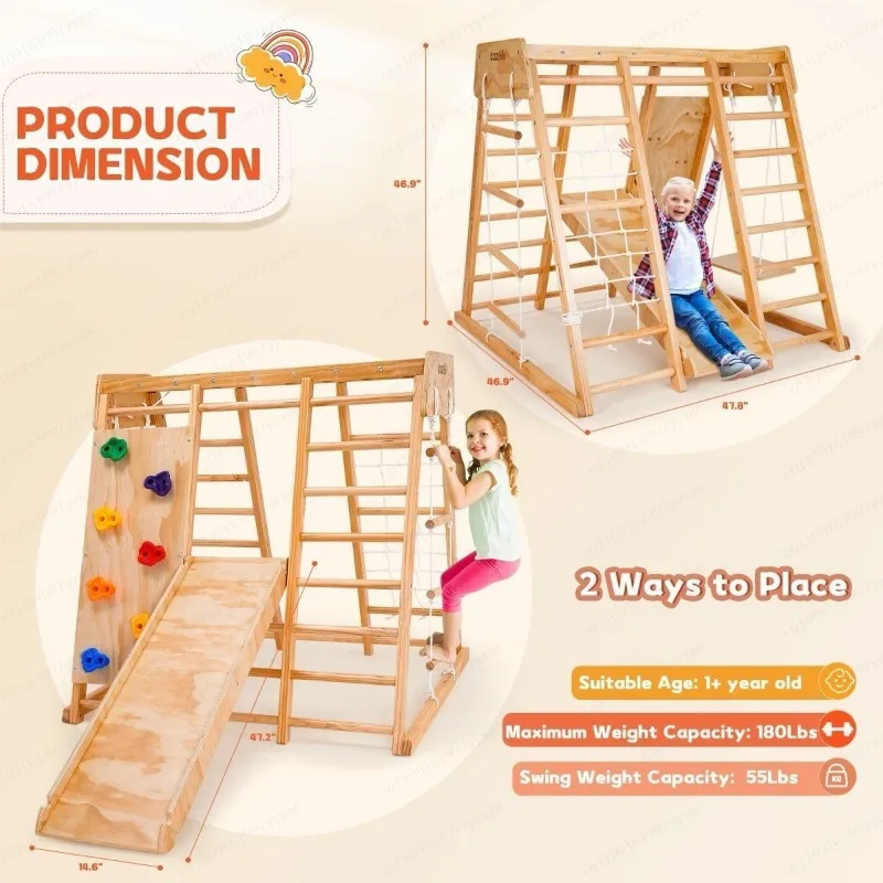 Indoor Wooden Toddler Play Equipment, Eco-Friendly Climbing Slide Combo, Household Kids Sensory Exercise Game Frame