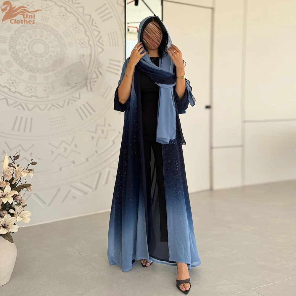 Ramadan Eid Shiny Open Robe Kimono Femmes Musulmane Abaya Dubai Muslim Modest Dress Islam Clothing Abayas For Women Kaftan