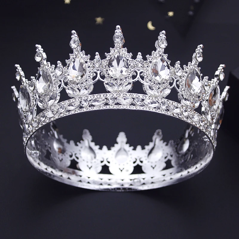 Baroque Round Diadem Royal Queen King Tiaras and Crowns Bridal Wedding Dress Crown Jewelry Accessories