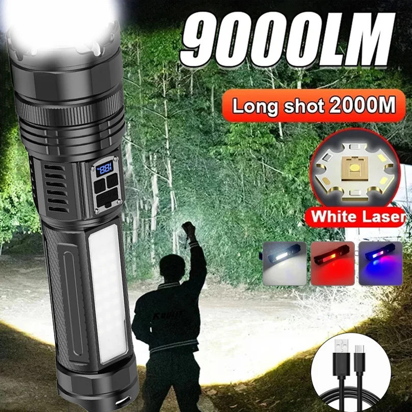 9000LM Super Bright LED+COB Sidelight Flashlights Built-in15000mah Tactical Flashlight Emergency Spotlight Most Powerful Lantern