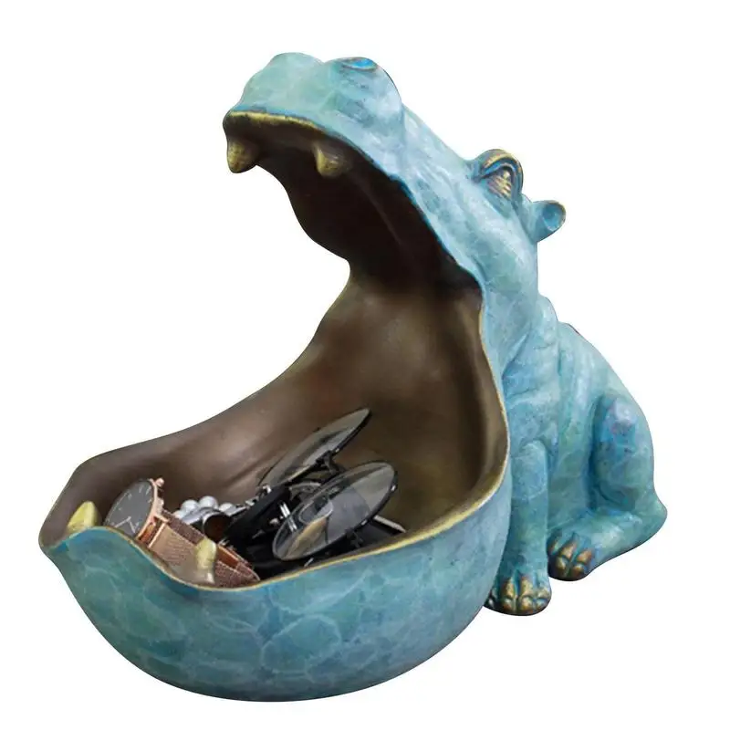 

Resin Hippo Statue Hippopotamus Sculpture Figurine Key Candy Container Sundries Storage Holdertable Artware Desk Decoration