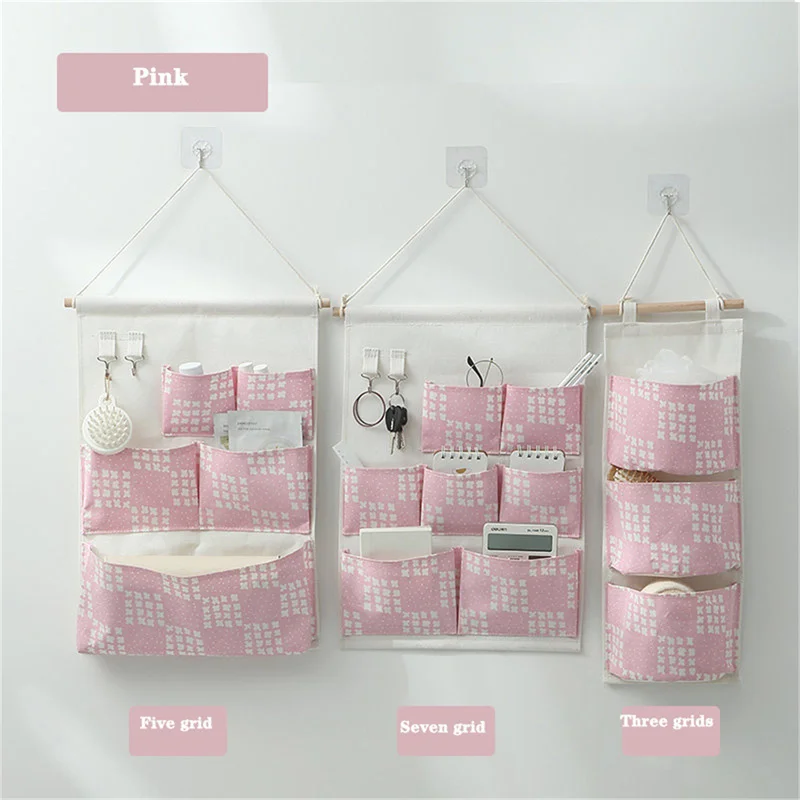 

3/5/7 Pockets Cotton Linen Fabric Wall Door Hanging Bag Organizer Storage Pouches Wardrobe Closet Storage Bag Sundries Pouches