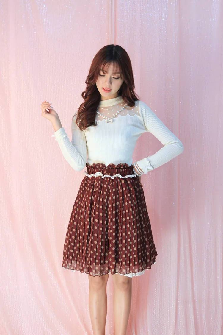 SALES Japan Liz Lisa Chiffon Crepe Dot Printed Lace Half Skirts