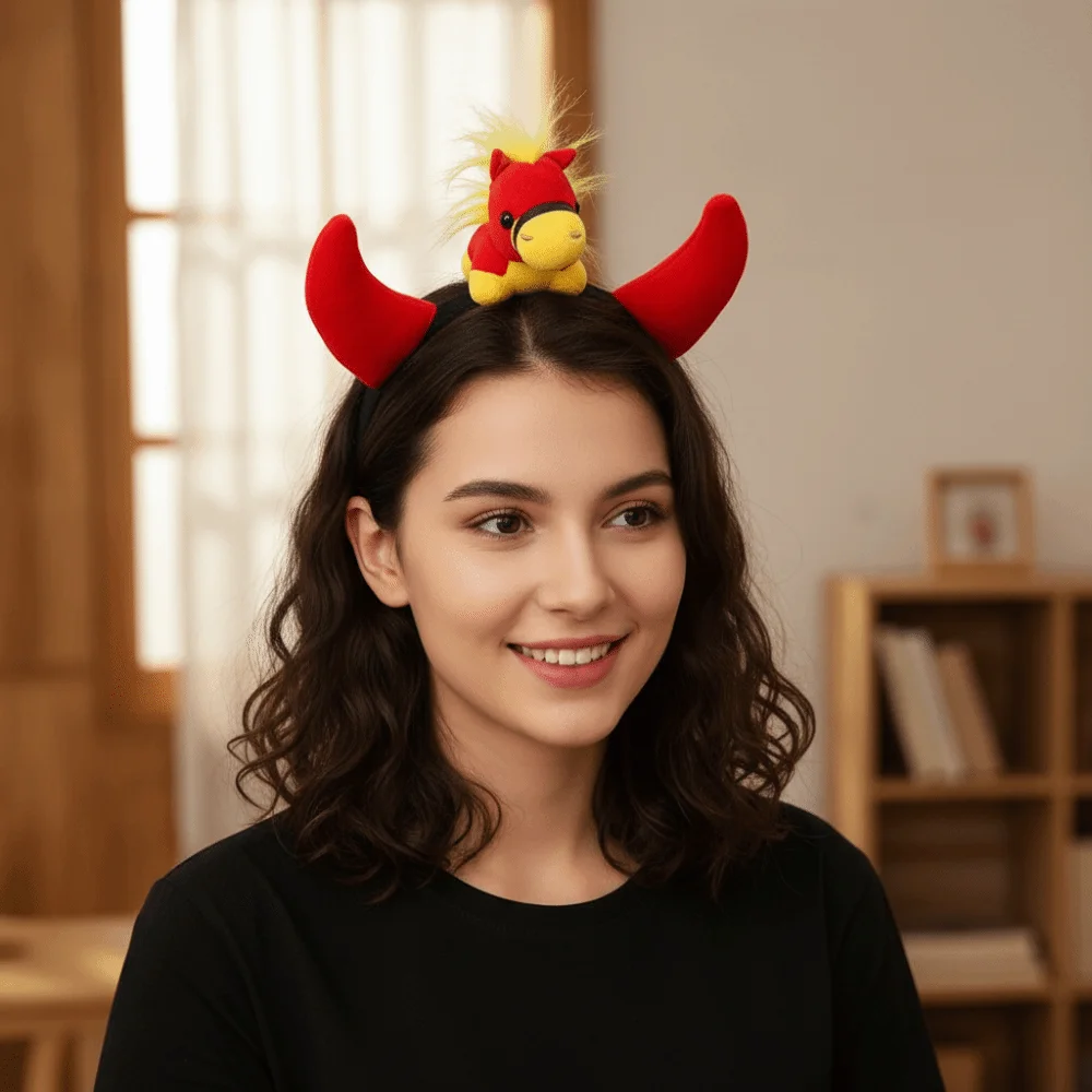 رائعة الكرتون الحصان الشعر هوب التميمة الأحمر السنة الجديدة عقال أغطية الرأس المهر الحصان عقال الطرف الديكور