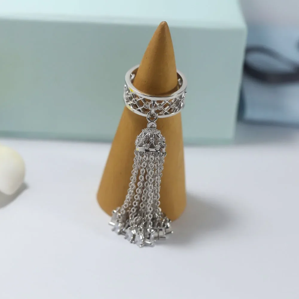 SLJELY Luxury Designer Pure 925 Sterling Silver Mesh Tassel Finger Ring Micro Zircon Crystal Stones Women Fashion Brand Jewelry