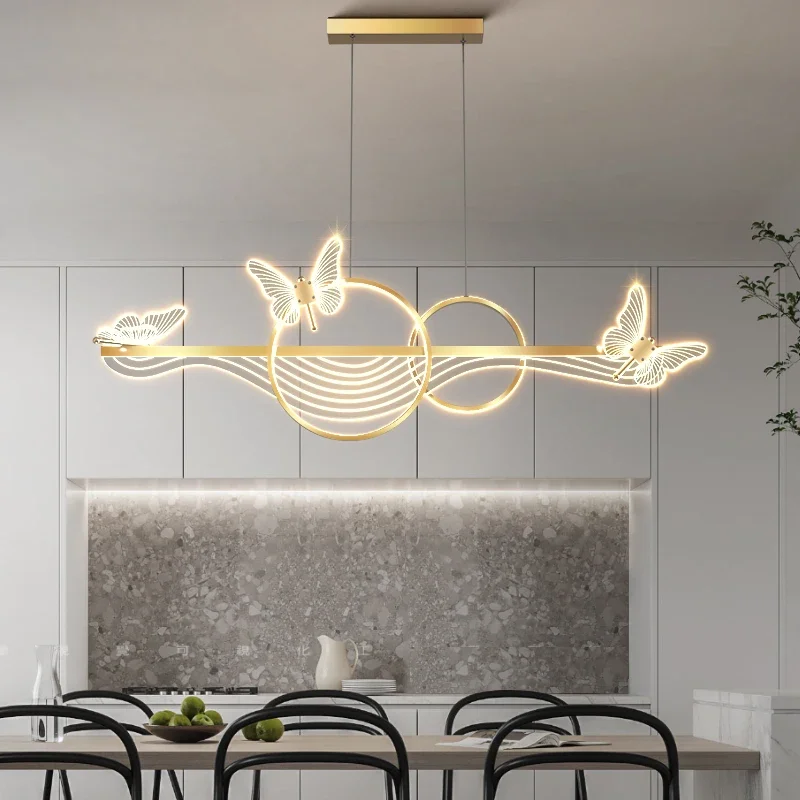Nordic Light Luxury LED Chandelier Modern rectangular black/gold Bedroom Dining Living Room Tea bar