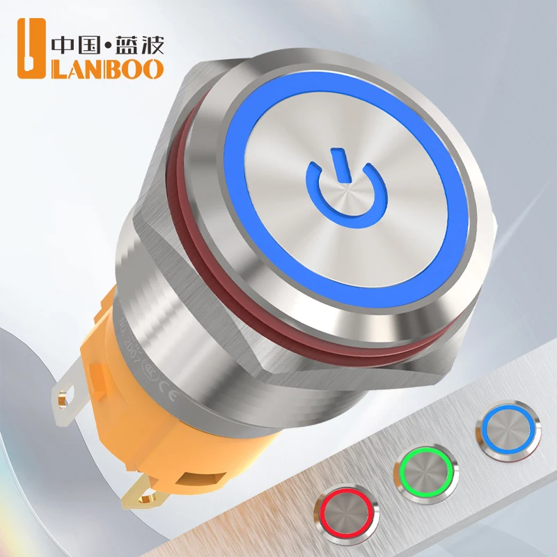 LANBOO 19mm Latching or Momentary Metal Push Button Switch with LED 1NO1NC 1A