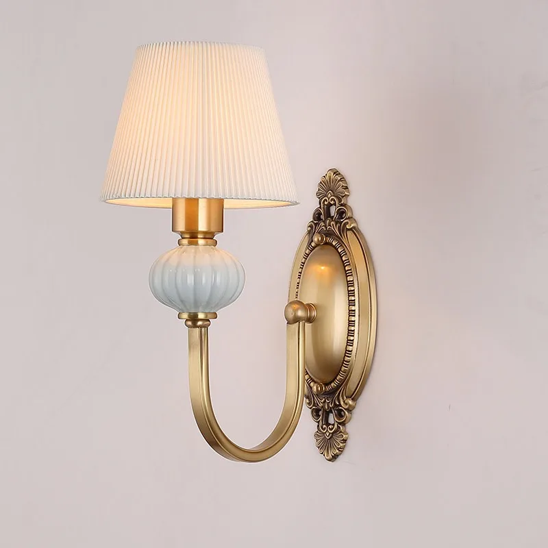 All-copper American double-headed wall lamp, single-headed bedroom bedside lamp, living room background wall decorative lamp, ho