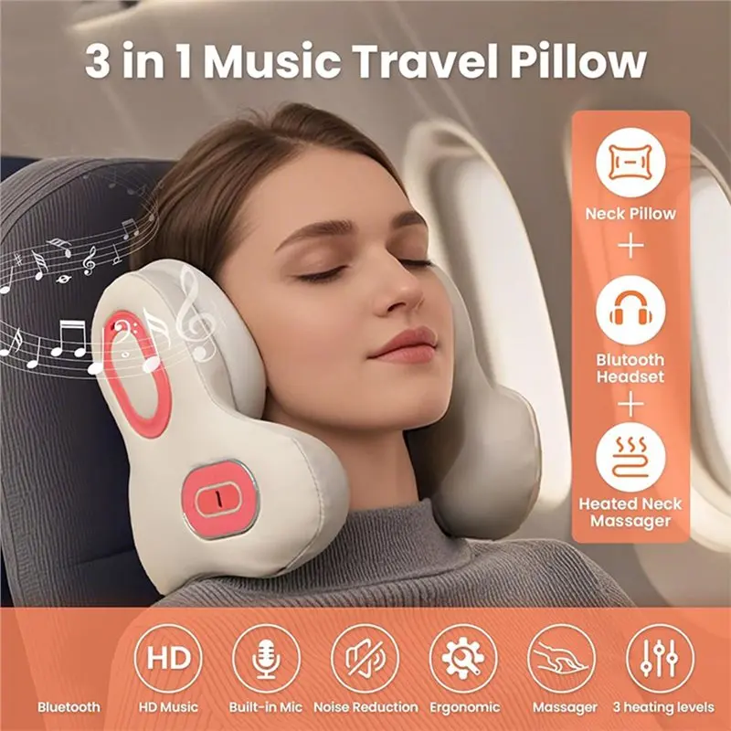 2027 New 3In1 Neck Pillow For Travel With Bluetooth Noise-Canceling Headset