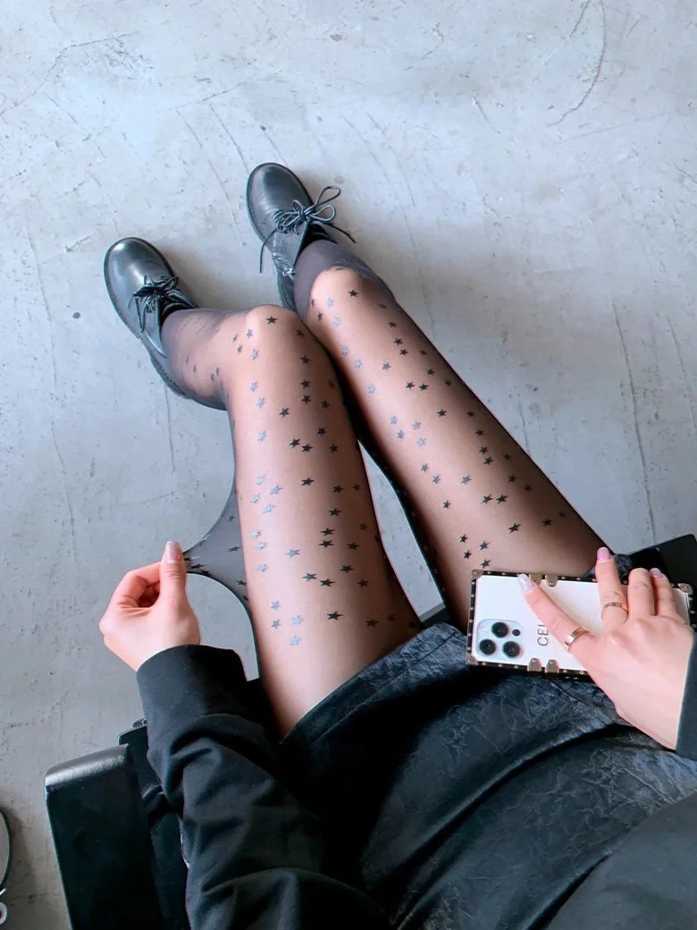 The Same Type of Star Printed Letter Anti-stripping Black Stockings, Sexy All-star Ultra-thin Leggings Spring and Summer Tiktok