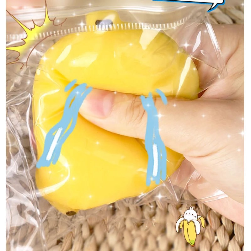 Gels de fard à joues en poudre souriante pour enfants, jouet à pincer les doigts, décompression, silicone, drapeau de boue à pincer, comme des bananes, 2 couleurs