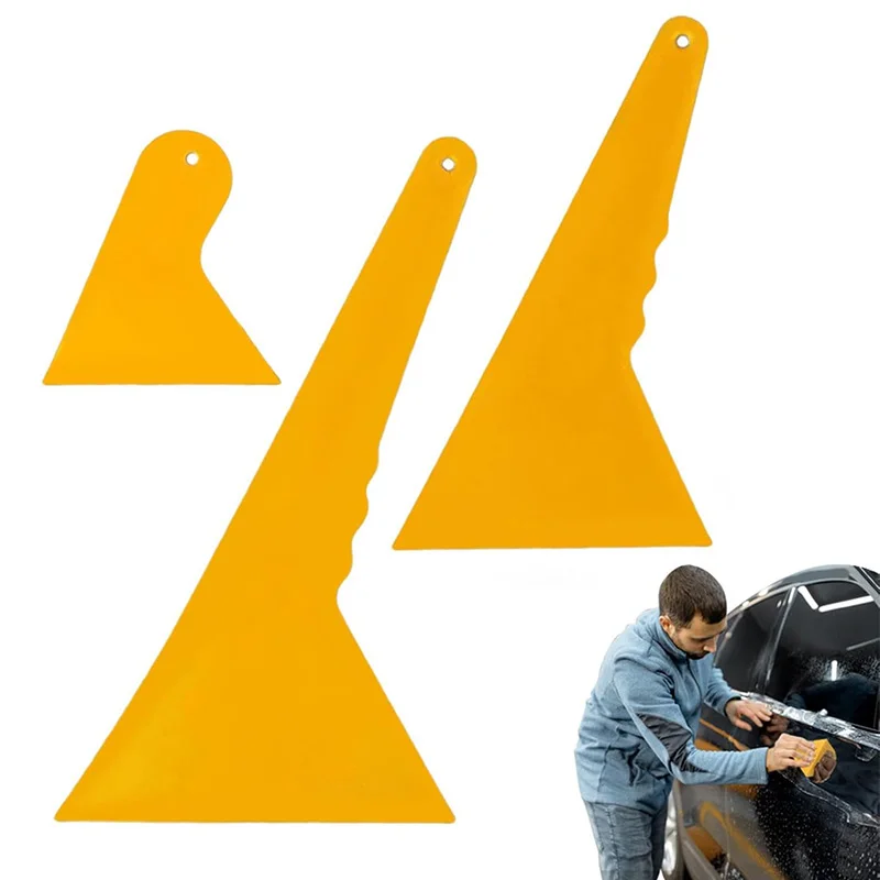 Raspador de Plástico Amarelo Grosso com Ponta Triangular para Aplicação de Película Automotiva e Adesivos de Vinil - Ferramenta para Instalação de Película de Insulfilm em Janelas de Carros