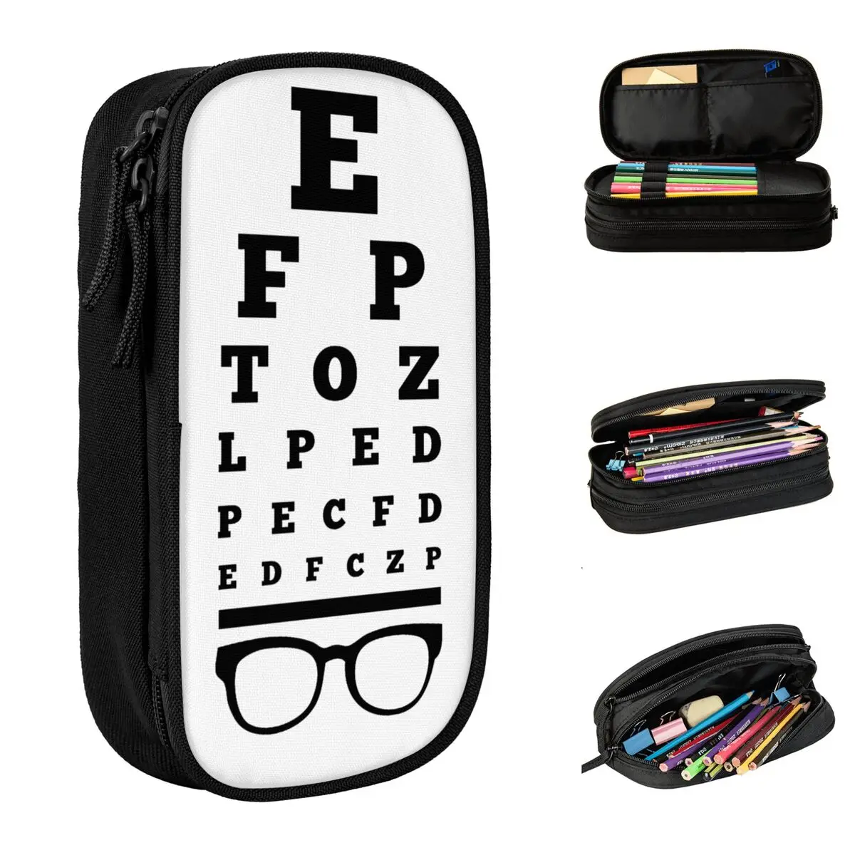 시력 검사 차트 검안사 연필 케이스 펜 홀더 가방 학생 대용량 사무실 지퍼 연필 케이스