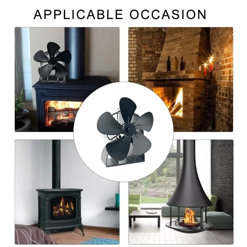 موقد مروحة توفير الطاقة الموقد 5 شفرات الموقد هادئة آمنة تعمل بالطاقة الحرارية موقد مروحة سجل الخشب الموقد صديقة للبيئة مروحة