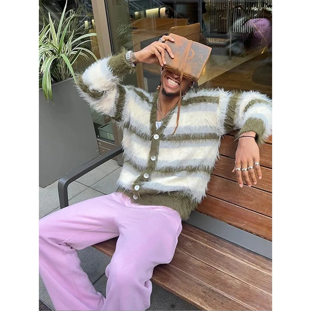 

Мужской кардиган с V-образным вырезом, длинными рукавами, в полоску, повседневный, удобный, прямого кроя, осенний, молодежный, энергичный, восьмнадцатилетний стиль, брюки