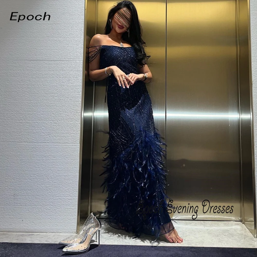 Epoch-vestido de noche Formal para mujer, traje elegante con plumas y lentejuelas, largo hasta el suelo, hombros descubiertos, 2024