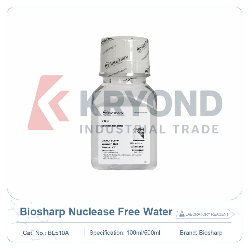 BIOSHARP BL510A Nuclease Free Water Laboratory Reagent Molecular Biology Research Use Analytical Testing Sample Prep 100ml 500ml